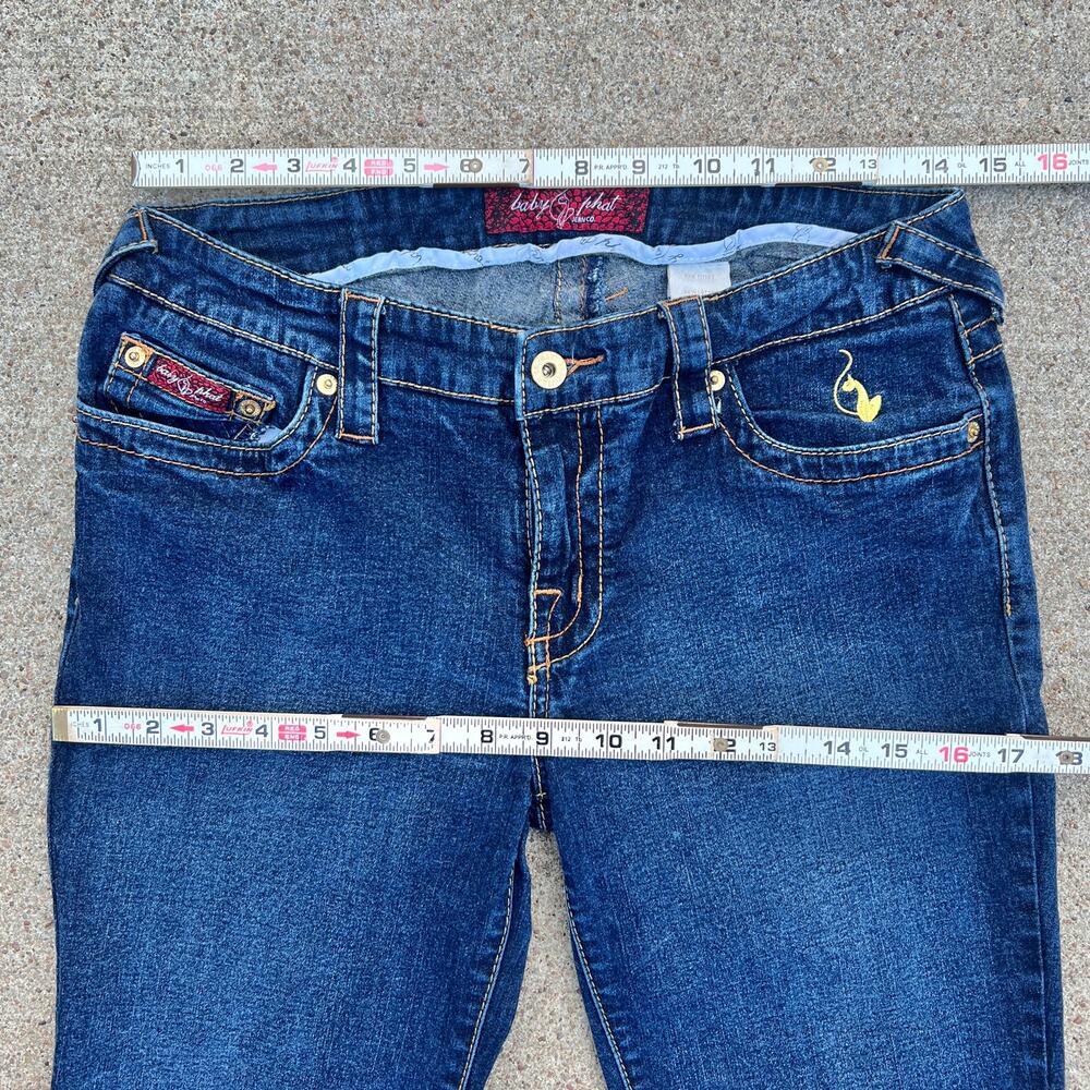 Y2K 2000s Baby Phat Low Rise Flared Jeans Dark Wash | Size 29 x 32 | - Picture 3 of 8